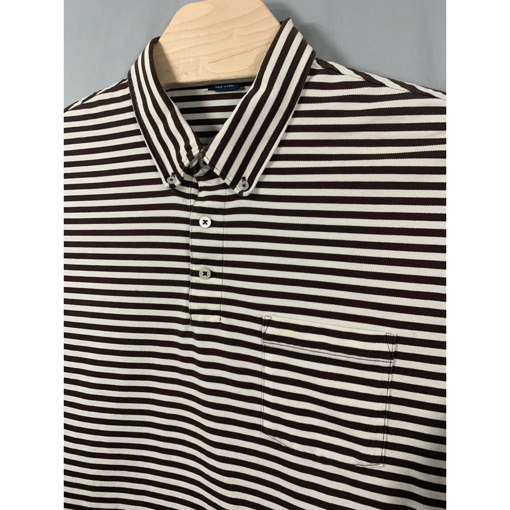 Ralph Lauren Mens XXL Pima Cotton Striped Polo Shirt Brown White Button Down